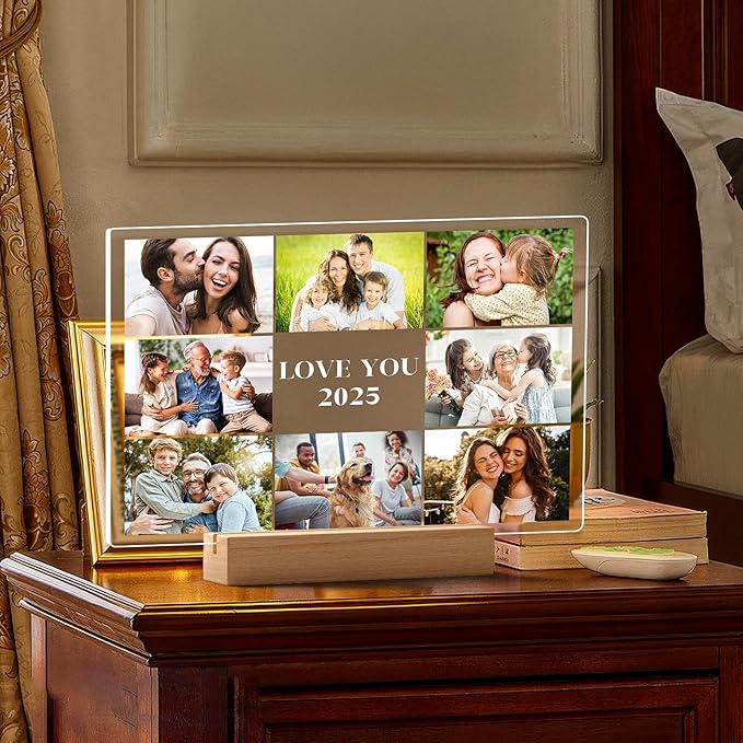 Custom Picture Frames with Photo, Personalized Photo Frame with Night Light, Customized Picture Frame, Personalized Anniversary Birthday Gifts for Women Men Mom Dad Grandma Grandpa Kids Family Friend