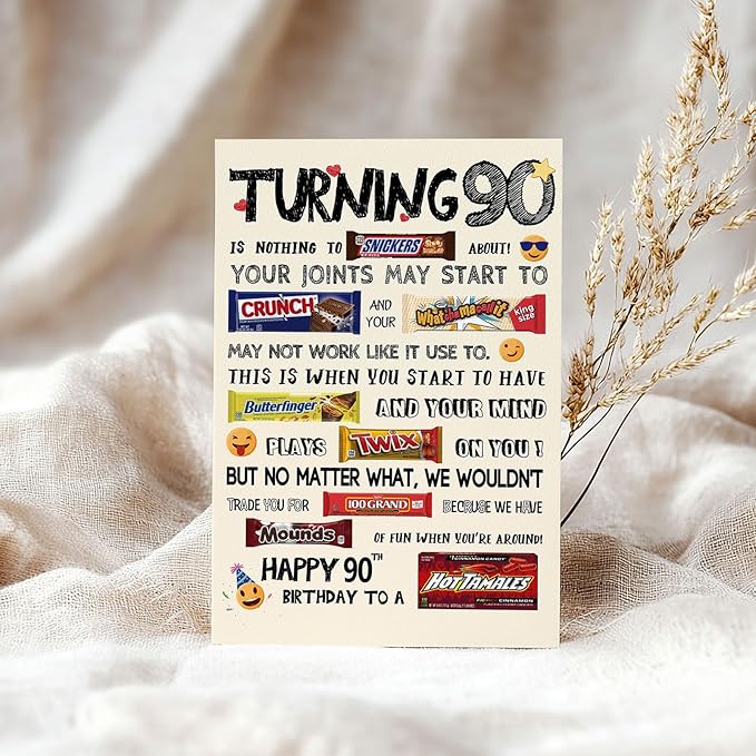 Funny 90th Birthday Card for Women Men, Happy 90th Birthday Gifts Him Her, Unique 90th Bday Decorations Ideas for Parents Grandparents