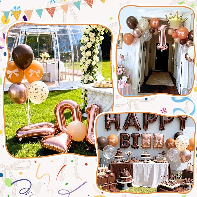 Brown Bow Balloons, Neutral Brown Balloons 50pcs 12 Inch Dark Coffee Tan Metallic Gold Nude Sand White Clear for Girl Women Brown Birthday Bow Theme Party Wedding Engagement Coffee Decoration