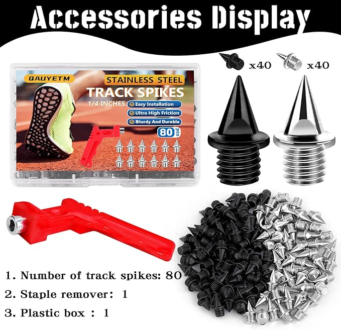 1/4 Inch Track Spikes, Stainless Steel Track and Cross Country Spikes with Spike Wrench, Replacement Spikes for Sprint Sports Short Running Climbing Track Shoes