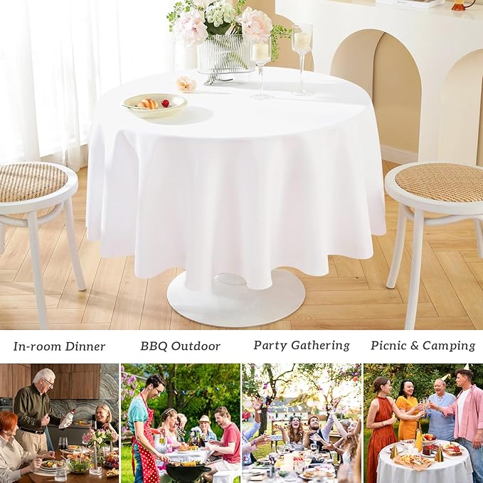 Mulbozy 2 Pcs White Round Tablecloth, 84 inches Disposable Plastic White Circle Table Covers for Baby Shower Wedding Bridal Shower Birthday Party Decoration
