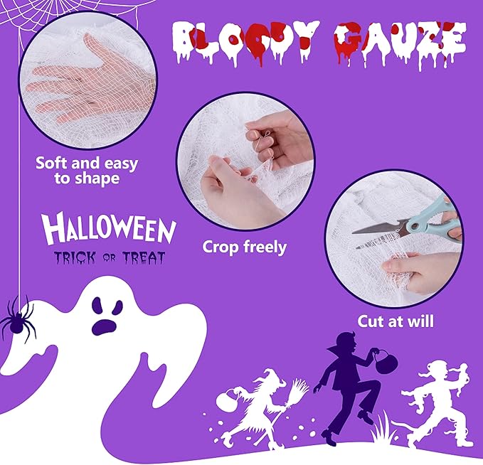 Watayo 196 x 39 Inch Halloween Creepy Cloth, Large White Scary Spooky Cheese Cloth, Windows Entryways Cover Gauze for Halloween Party Outdoor Home Wall Decor Supplies