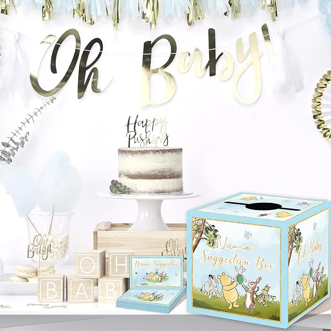Winnie Baby Shower Decorations-The Pooh Baby Shower Games-Winnie Party Decorations-Baby Name Suggestion Cards with Box Name Suggestion Cards,Blue
