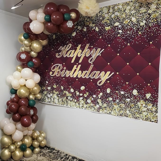 Burgundy and Gold Balloons, 60Pcs Burgundy Maroon Wine Dark Red White Metallic Gold Nude Balloons with Confetti Balloons for Girls Birthday Graduation Bridal Shower Wedding Party Decorations Supplies