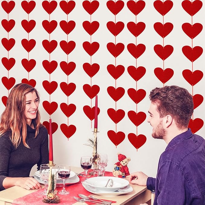 OHOME Valentines Day Decorations - 40 Pack Red Felt Heart Hanging Banner Backdrop | Valentines Decor Party Supplies Favors for Wall Home Office - Galentines Day Decorations for School Classroom Outdoor Indoor