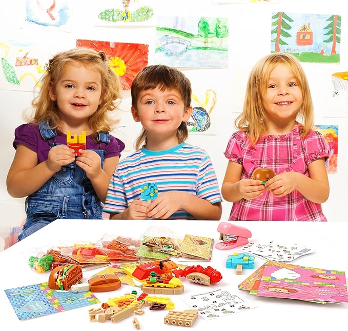 Valentine's Day Cards for Kids - 28 PCS Dessert Block Valentines Day Gifts, Cards with 7 Designs Block Set for School Exchange, Party Favors