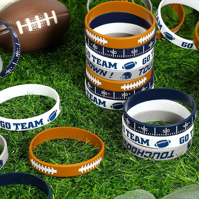 Deekin 32 Pcs Football Wristband Silicone Bracelets Football Party Favor Bracelet Motivational Rubber Bracelets for Men Women Fan Party Favors Sport Theme Birthday Supplies Gifts(Classic)