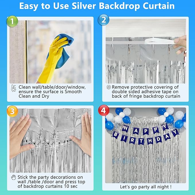 2 Pack Foil Curtain Backdrop Curtains Silver Tinsel Door Streamers Birthday Party Decorations Photo Booth Props for Disco Party Graduation Wedding Baby Shower Bachelorette Christmas Gender Reveal