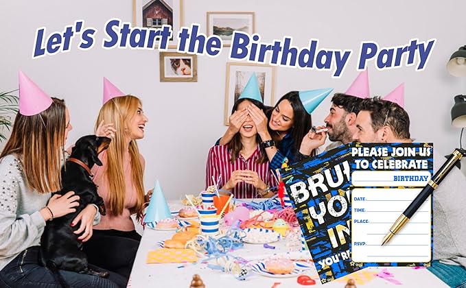 CLIRBE Bruh Birthday Party Invitations, Glow Neon Invited Birthday Invitations For Brother Bro Teen Boys, 20 Invites Cards With 20 Envelopes, Party Supplies Favors -H03