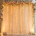10 x 10ft Dark Champagne Backdrop Curtains with Lights String for Wedding Polyester Photo Backdrop Drapes Wrinkle Free Long Curtains Back Drop for Birthday Parties Reception Baby Shower Ceremony Event