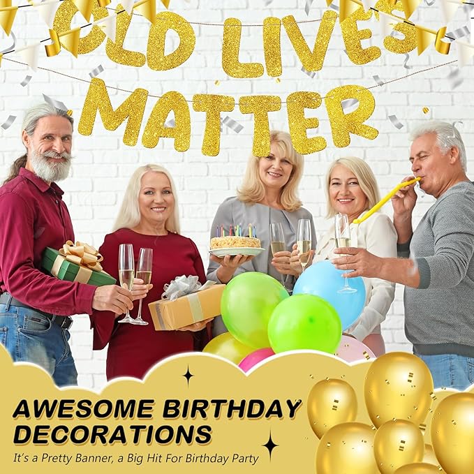Fulmoon Pre Strung Banner 6.56 ft Funny Birthday Retirement Party Decorations 80th 70th 60th 50th Retirement Party Garland Bunting Decorations for Men Women(Glitter Gold)
