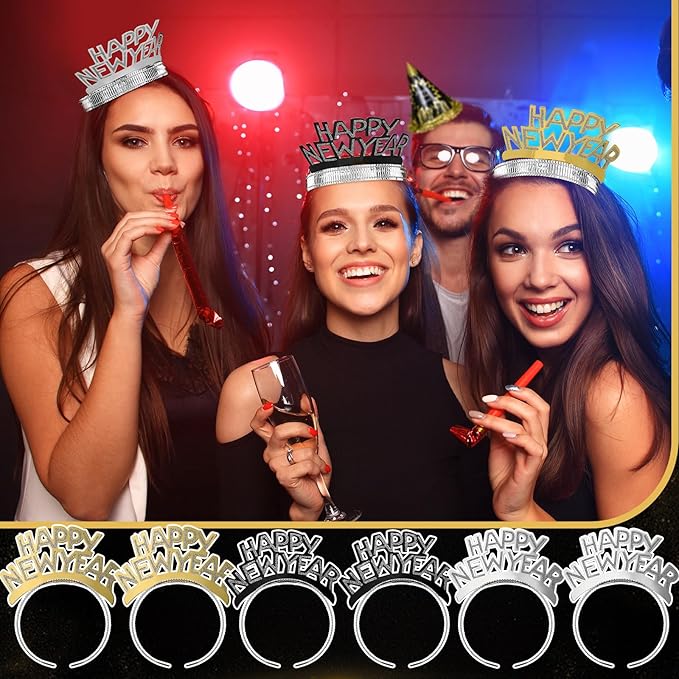 New Year's Eve Party Supplies Includes Black Cone Hats Headbands Tiaras for Eve Party Accessories