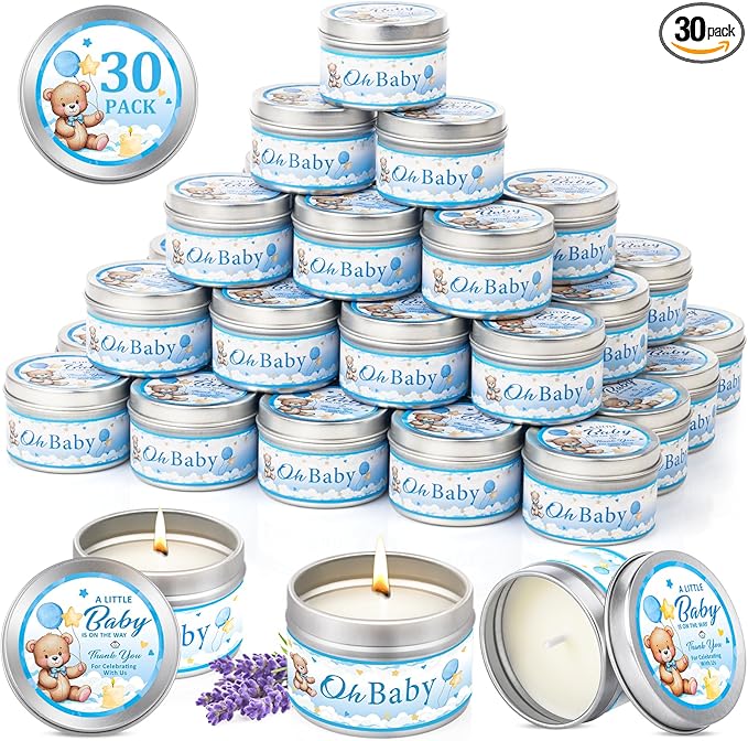 30 Pack Baby Shower Party Favors Candles Lavender Scented, Baby Shower Favors for Guests Prizes, Girl Boy Gender Reveal Party Gifts Decorations (1.2 Oz, Blue)