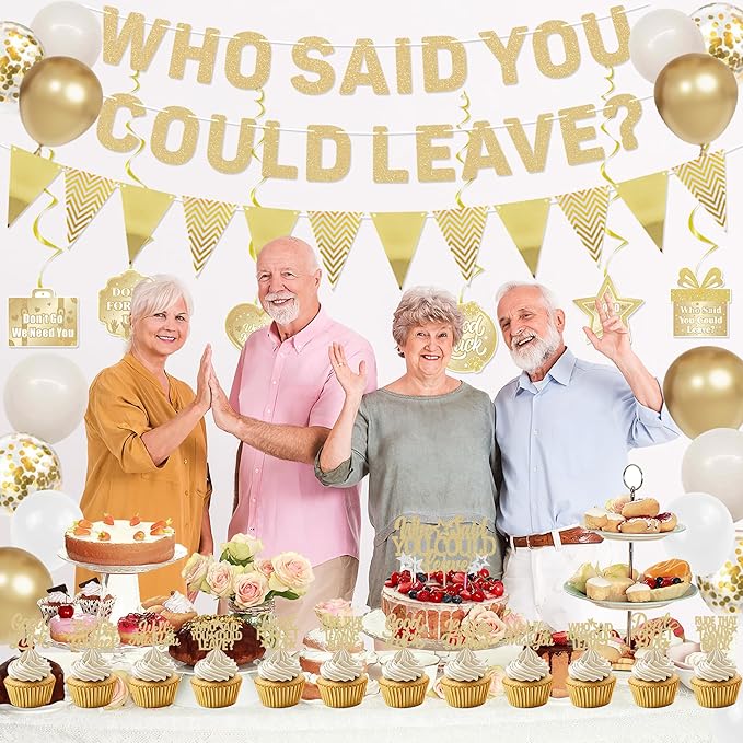 Roetyce Farewell Party Decorations, Champagne Gold Who Said You Could Leave Banner Cake Toppers Balloons Hanging Swirls, Going Away Retirement Leaving Party Decorations Coworker Goodbye Party Supplies