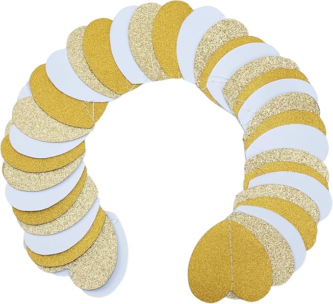 White-Gold Champagne Party-Decorations, 52Ft Glitter Hearts Garlands, Hanging Paper Streamer Banner for Bachelorette Wedding Birthday Graduation Neutral Baby Bridal Shower Valentines Day Decor