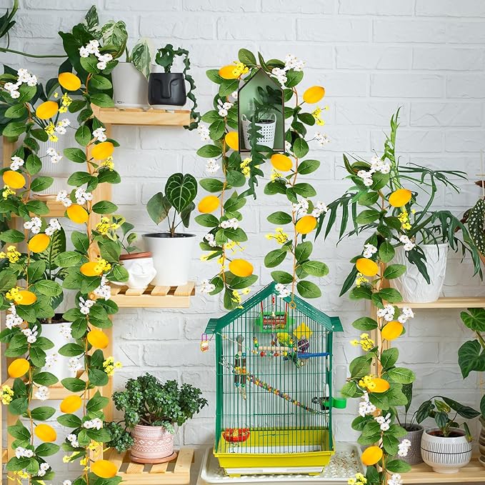 4 Pcs Artificial Lemon Flower Garland Vine, 28 Ft Fake Yellow Lemon Vines Silk Flowers Hanging Floral Garlands Decoration for Room Wall, Flower Themed Party, Wedding Supplies