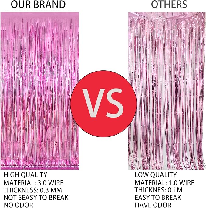 Valentines Day 3 Pack 3.3 * 8.3 ft Foil Curtain Metallic Tinsel Fringe Curtains Photo Booth Props Backdrop for Birthday Wedding Engagement Baby Shower Christmas Holiday Celebration Partyl,Pink