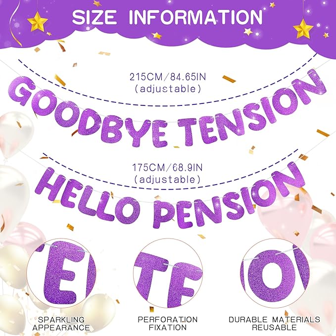 Retirement Banner Pre-Strung Banner Glitter Retirement Party Supplies Decorations for Women Men Office Home Decor (Purple)