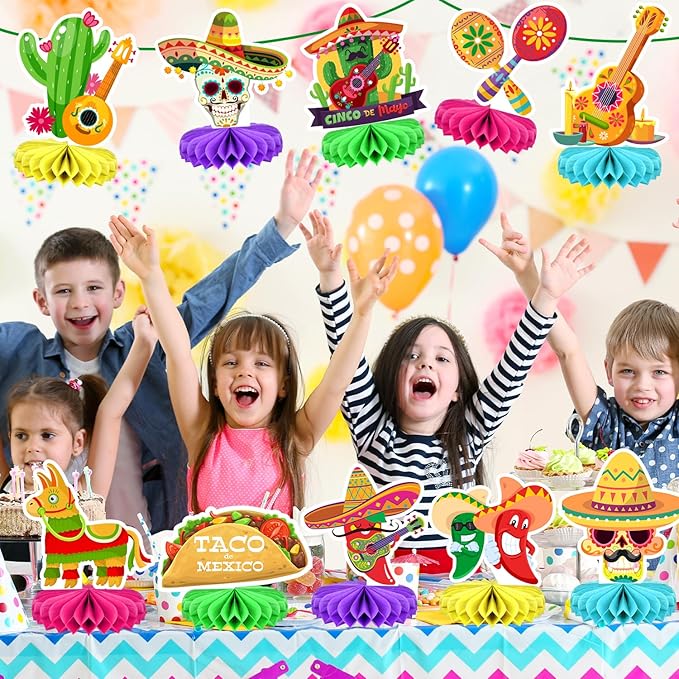 10Pcs Cinco De Mayo Decorations Mexican Fiesta Honeycomb Table Centerpieces Decorations for Carnivals Festivals Themed Birthday Party Cinco De Mayo Fiesta Taco Party Supplies