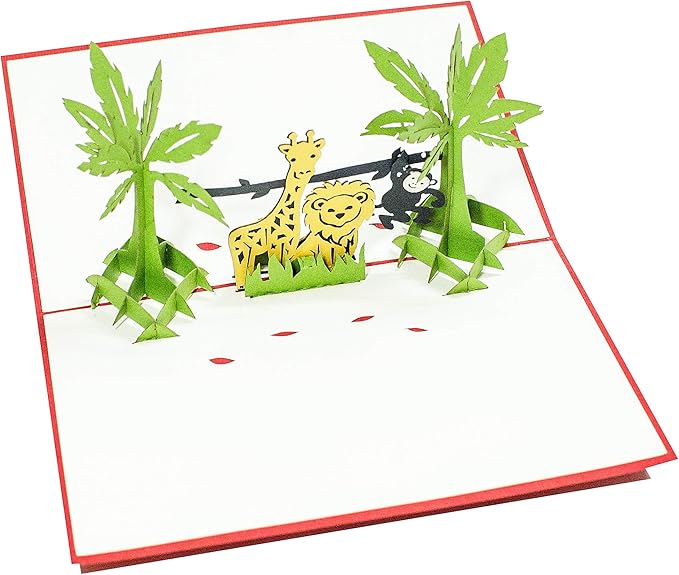 Pop Up Cards - Set of 4 3D Pop-Up Birthday, Greeting or Special Occasion Card Sets - Jungle Animals (4 Pack- Assorted)