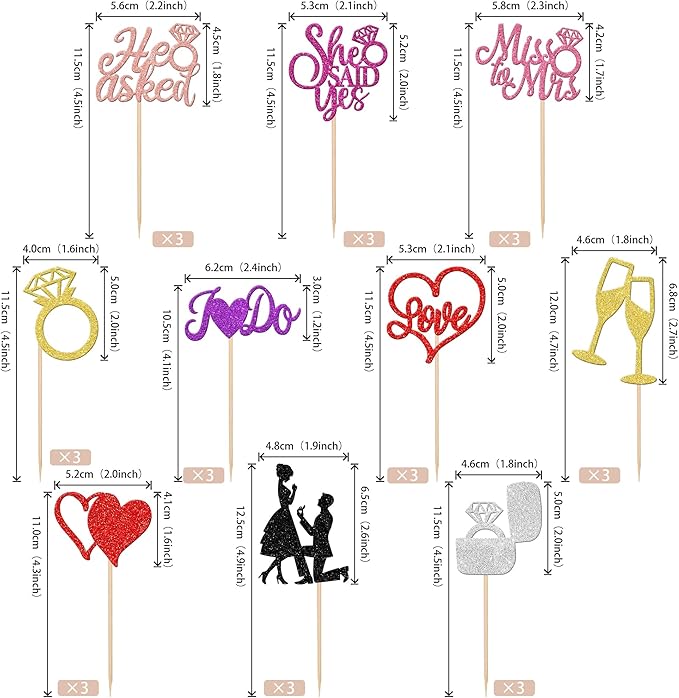 30 PCS Bride to Be Cupcake Toppers Glitter Miss to Mrs I Do Love Heart Ring Cupcake Picks Wedding Bridal Shower Cake Decorations for Wedding Engagement Bachelorette Party Supplies Multi