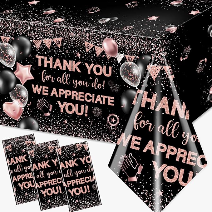 We Appreciate You Tablecloth Decoration,Thank You Party Decoration 3cs Rose Gold Thank You for All You Do Table Covers for Appreciate Party Employee Teacher Doctor Decor