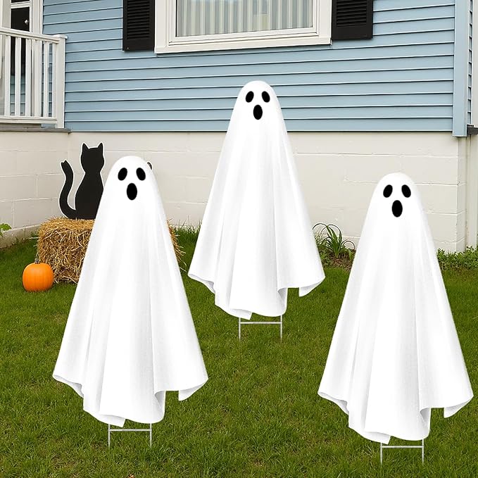 Halloween Decorations Outdoor: 3ct Extra Large Scary Ghost Yard Signs with Stakes, Corrugated Plastic, Outside Halloween Decor White Ghost for Kids Home School Yard Lawn Haunted House