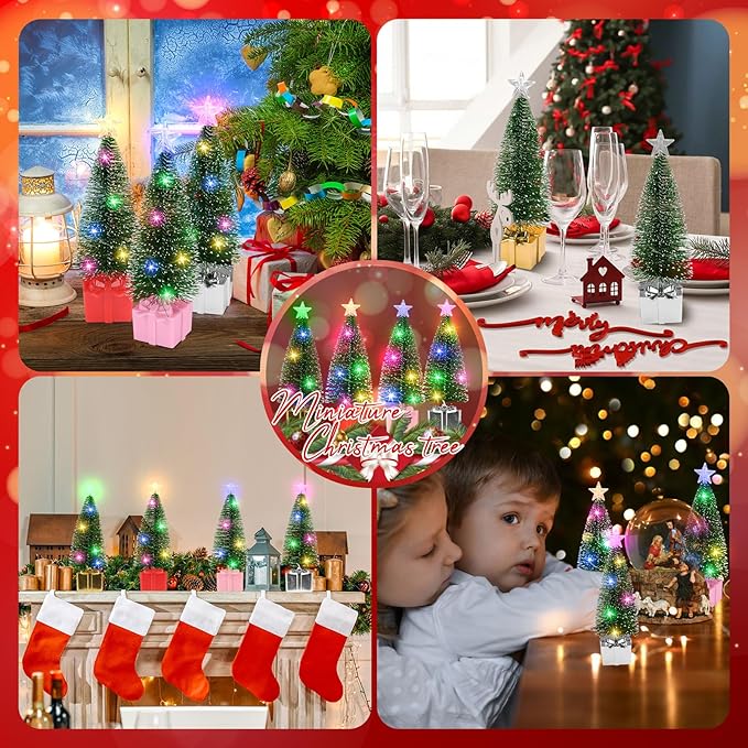 Mini Christmas Tree with Lights, 4 Pack Tabletop Christmas Tree with Lights for Christmas Decorations Indoor Xmas Holiday Party, Christmas Centerpieces for Tables New Year Decoration