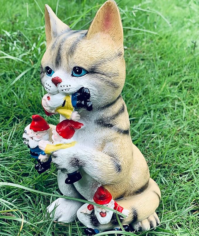 St. Patrick's Day Cat Gnomes Statue Cat Eating Gnome Statues Weird Gnomes Figures Garden Decor for Outdoor Patio Lawn Yard Decor