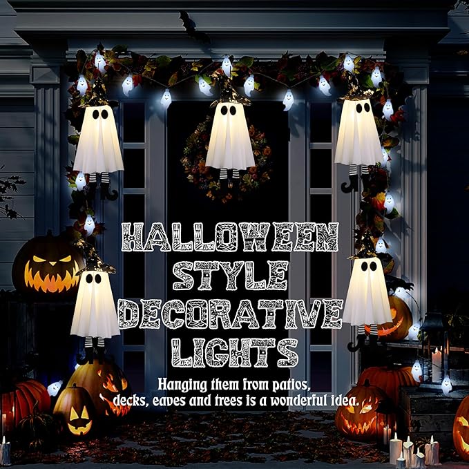 Halloween Decorations Outdoor,Set of 3 Halloween Hanging Spirits with Cone Caps, Swaying Glow Decor Lights for Yard Patio Lawn Garden Party Porch Decor
