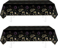 Childom 2 Pack Happy New Year Tablecloths,Happy New Years Decorations 2026,Disposable Rectangular Tablecloths Plastic 54"x108",Black and Gold Table Cloth for Home Dining Outdoor Holiday Party Supplies