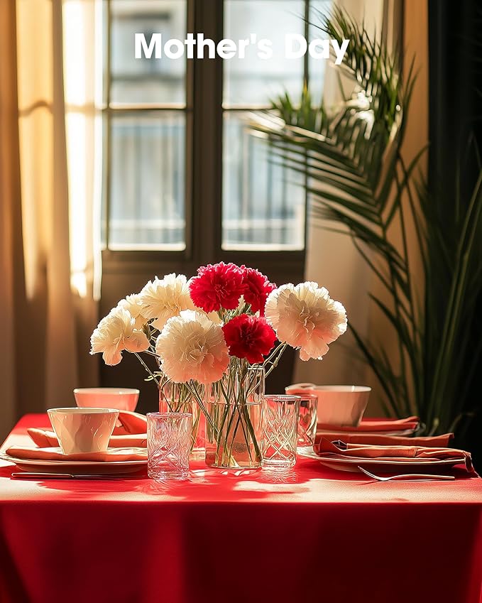 Pureegg Plastic Table Cloth Disposable 8 Pack, 54 x 108 Inch Table Cloths, Valentines Day, Thanksgiving, Christmas Decorations, Fall Tablecloths, Rectangle, Plastic Cover, Leakproof & Sturdy, Red