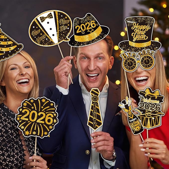 30 PCS New Year Photo Booth Props 2026, New Year’s Eve Photo Booth Props, New Year Decorations, New Year’s Eve Party Supplies Favors for Pictures