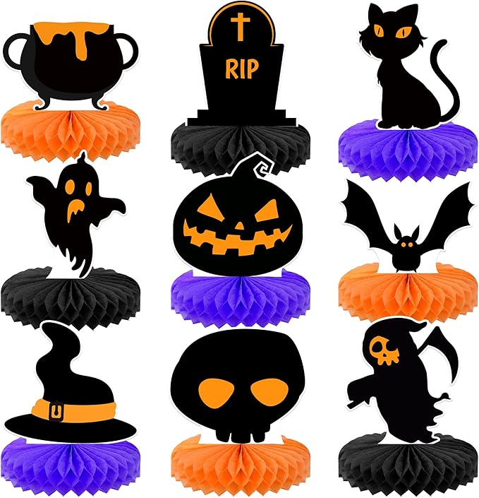 KatchOn, Halloween Centerpieces for Tables - Pack of 9 | Orange and Black Halloween Table Centerpiece for Halloween Party Decorations | Pumpkin Halloween Centerpiece for Halloween Decorations Indoor