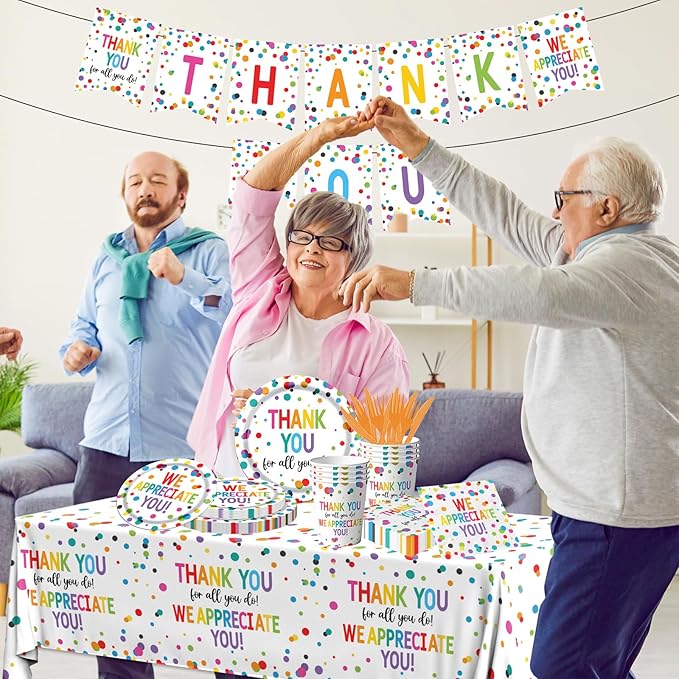 Thank You Party Plates and Napkin Decoration We Appreciate You Tableware Tablecloth Cups Banner Thank You for All You Do Employee Staff Appreciation Teacher Doctor Graduation Appreciation Party Decor