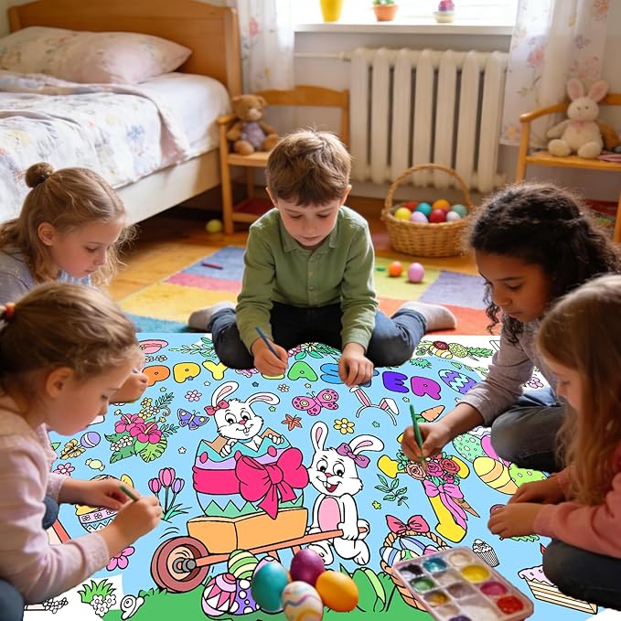 Easter Giant Coloring Poster for Kids,30x72 Inch Happy Easter Crafts Drawing Paper Coloring Tablecloth DIY Art Crafts for Kids Party Bunny Egg Themed Activity Classroom Home Party Suppiles