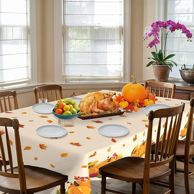 Thanksgiving Tablecloth, 3 PCS Disposable Falls Table Cloth, 54"x108" Plastic Pumpkin Maple Leaves Autumn Rectangle Tablecloth Tables Cover for Thanksgiving Fall Autumn Home Party Table Decorations