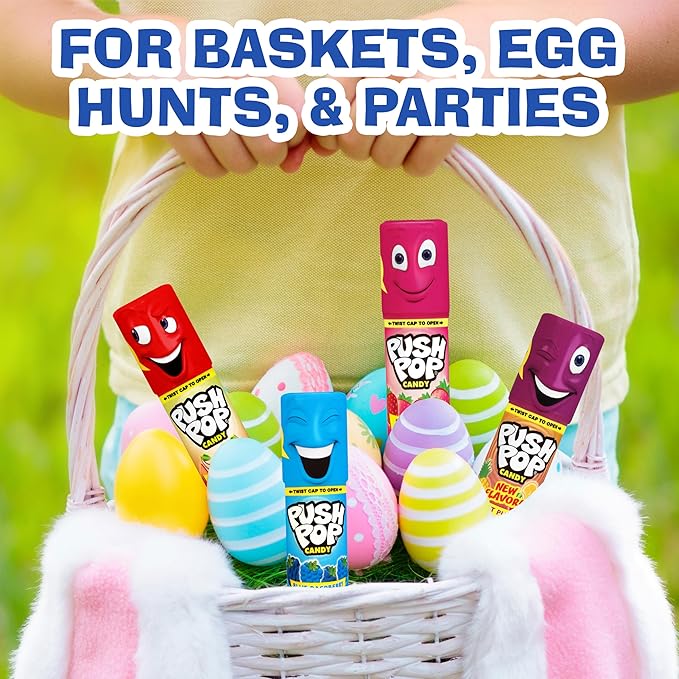 Push Pop Easter Candy Variety Pack, 10 Ct Lollipops Individually Wrapped in Fruity Flavors, Bulk Individually Wrapped Hard Candy, Birthday Party Favors, Easter Basket Stuffers, Egg Fillers, Kids Gifts