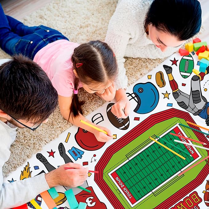 OHOME Football Giant Coloring Poster/Tablecloth - Super Game Bowl Party Decorations 2026-30 x 72 Inches Jumbo Coloring Banner Kids Crafts Activities Decor Party Supplies