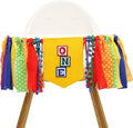 Letter Blocks One High Chair Banner - First Birthday Decorations, Nursery Rhyme Highchair Garland With Ribbon Fabric,1st Birthday Photo Props,Cake Smash Party Colorful Banner