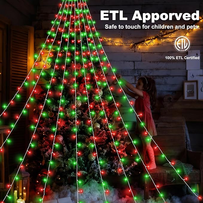 Christmas Decorations Outdoor, 11.5 ft 317 LED Star Christmas Tree Lights, 8 Memory Lighting Modes&Timer Star Light for Yard, Wedding, Party, Decorations（Red+Green）