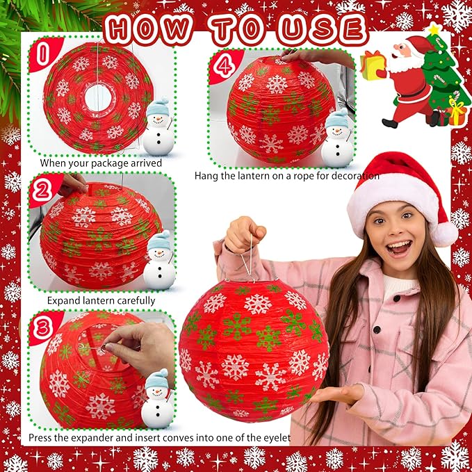 Christmas Honeycomb Paper Lantern Decoration Set, Hanging X-mas Party Supplies Including Christmas Hat, Trees Honeycomb Balls Lanterns, Paper Fans for Holiday XMAS Party Decor