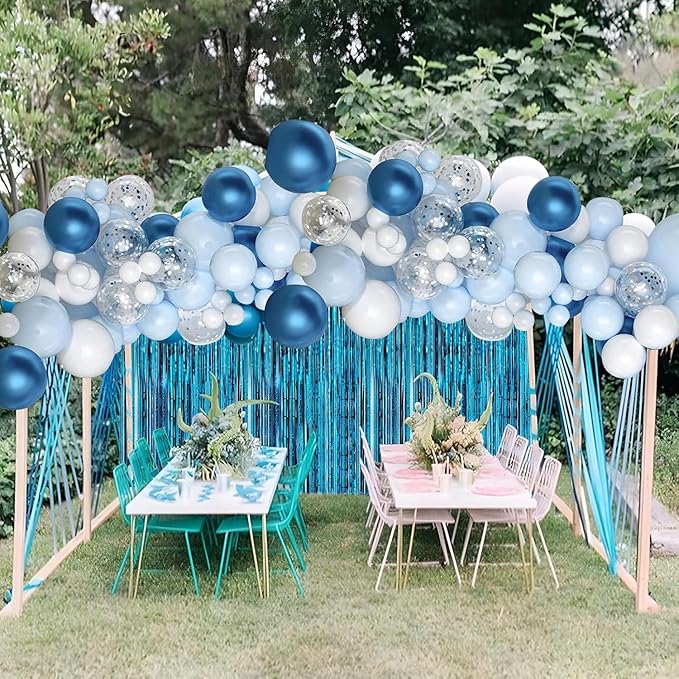 2 Pack Baby Blue Foil Fringe Curtains Door Streamers Party Decorations 3.3 x 8.2 ft, Tinsel Curtain Fringe Backdrop for Parties, Door Fringe Birthday Streamers, Photo Booth Backdrops, Party Decor