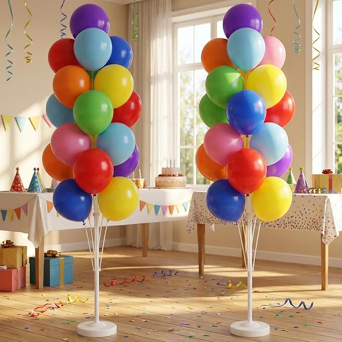 Balloon Column Kit Set of 2 With Balloons Assorted Color - Balloon Stand with Base&Pole,Balloon Tower Backdrop Decoration for Wedding, Baby Shower, Birthday Party, or Bachelorette Parties