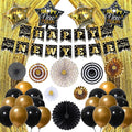 Happy New Year Decorations 2026 Set, Glitter Happy New Year Banner, Gold Fringe Curtain Backdrop Paper Fans New Year Balloons for New Years Eve Party Supplies 2026