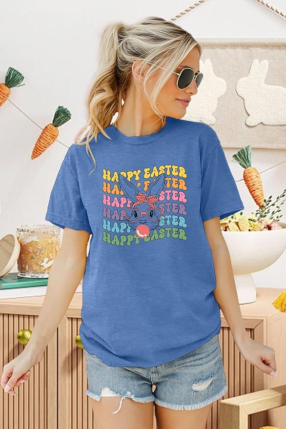 LAZYCHILD Women Easter Teacher Shirts: Funny Treat All with Kindness T-Shirt Bunny Rabbit Tee Tops