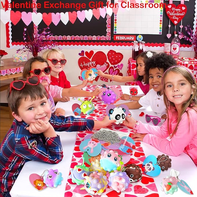 Valentines Gifts for Kids Classroom School, 30 Pack Valentines Day Cards for Kids with 30 Pack Pop Fidget Balls, Valentines Party Favors, Valentines Exchange Gifts for Girls Boys