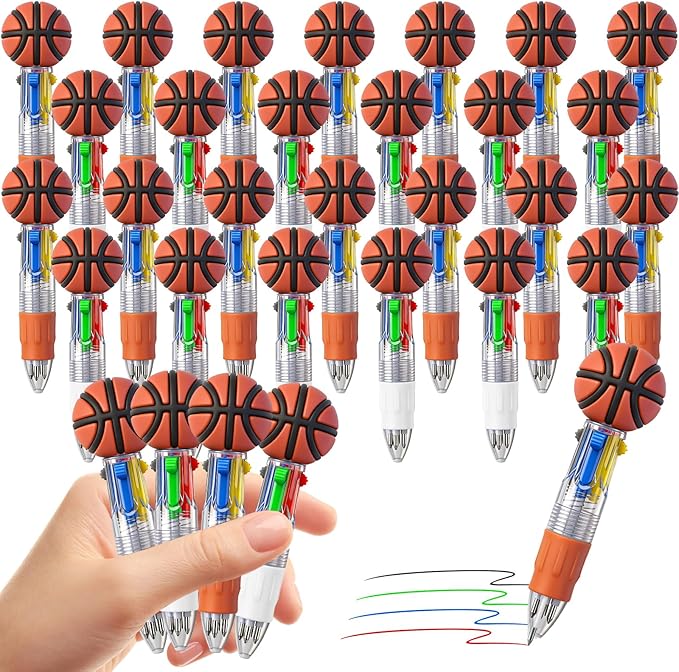 CZWZ 30Pcs Mini Multicolor Pens in One 4-in-1 Cute Pens Bulk for Kids, Ballpoint Pen for Birthdays and Children's Parties, Fun Gifts Assorted Ink Kawaii Pen(Basketball)