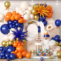 Orange and Blue Balloon Arch Garland Kit, Navy Royal Blue Gold Orange Balloons Garland Kit with 4D Star Chrome Latex Balloons for Birthday Baby Shower Graduation Thanksgiving Party Decorations
