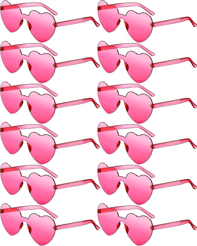 Photect 12 Pair Heart Shaped Sunglasses Neon Color Transparent Heart Glasses for Women Party Favor